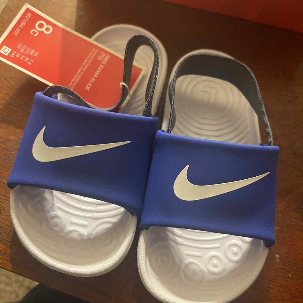 Nike Kids Blue and White Slide Sandals